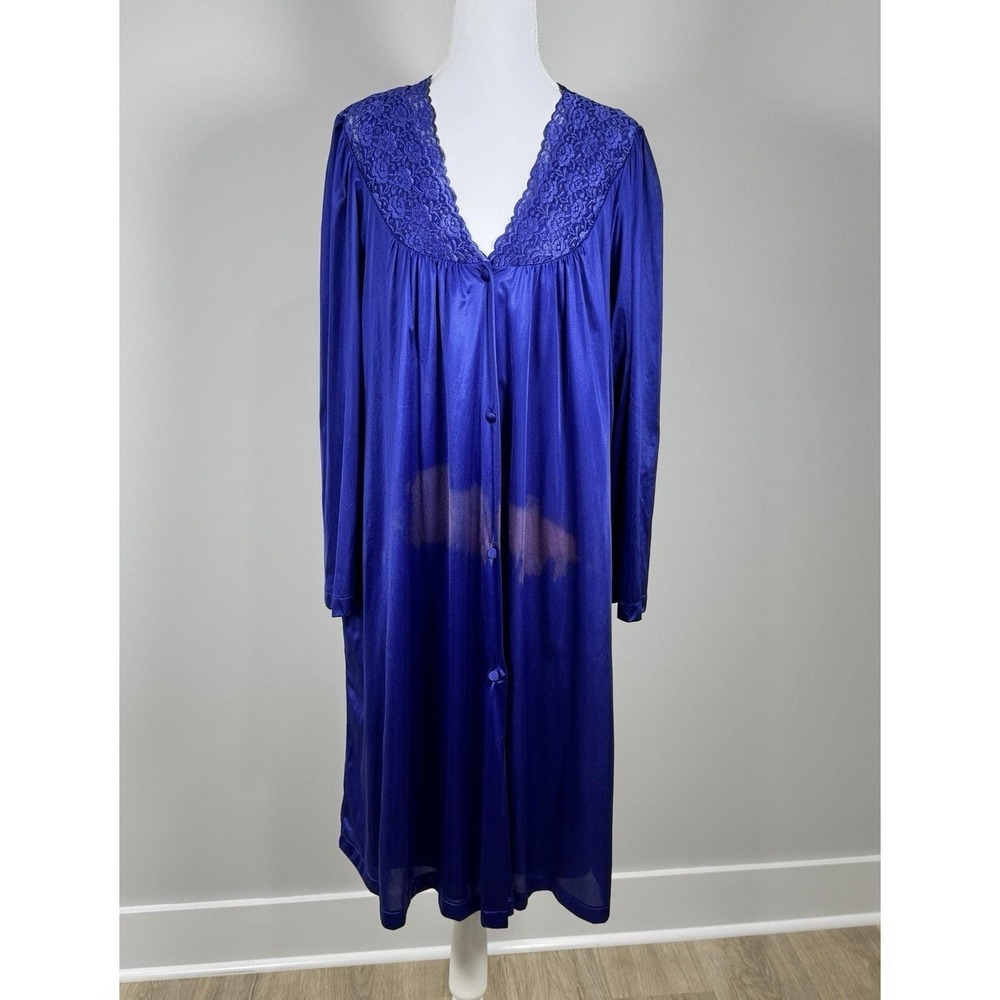 Vintage Vanity Fair Purple Peignoir Robe Nightgown Set Nylon Lace USA Sz L